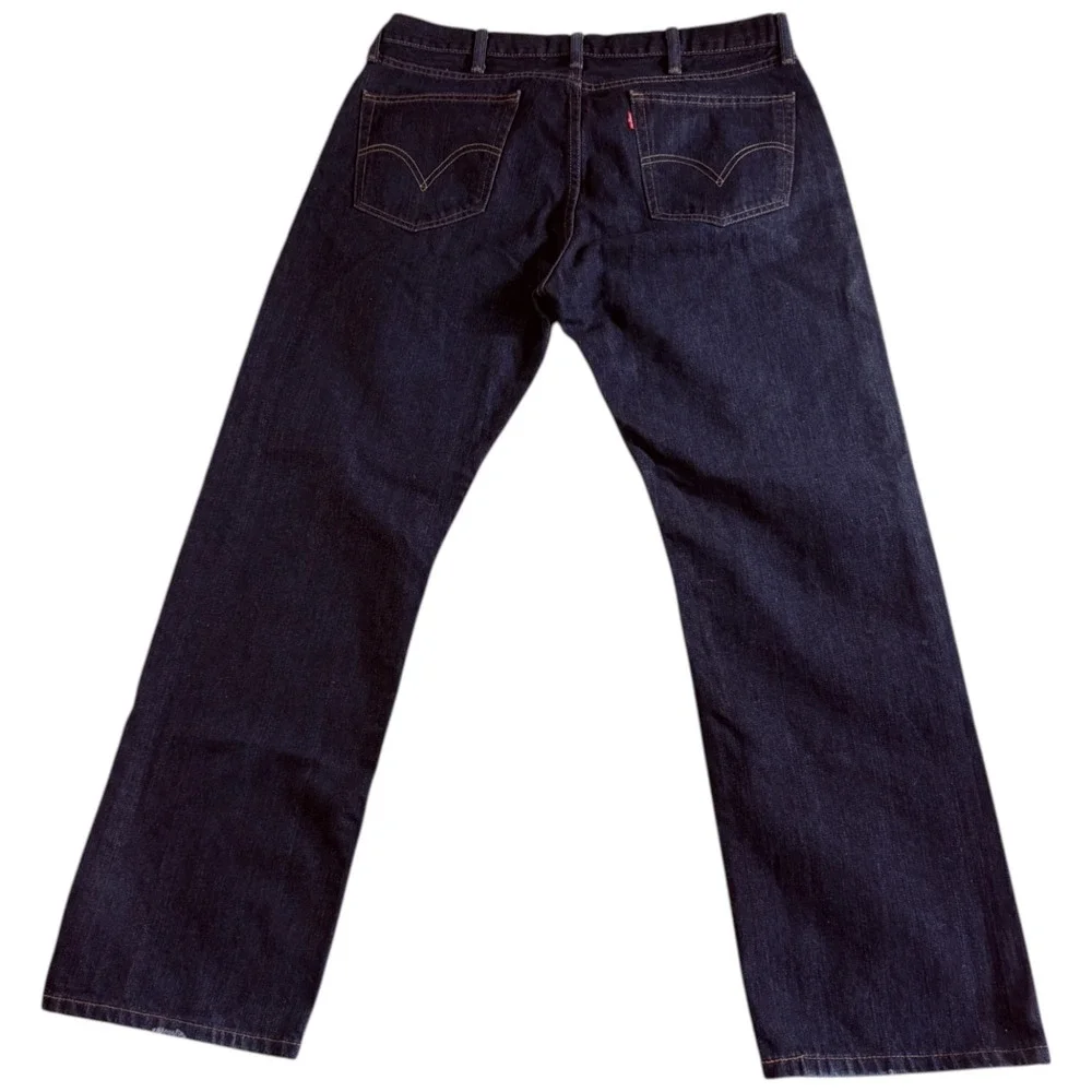 Levi's 505 Straight Fit Regular Jeans Mens 39x30 Dark Blue‎ Denim Stretch Travel